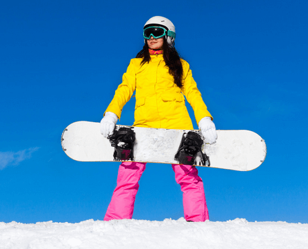 A female snowboarder