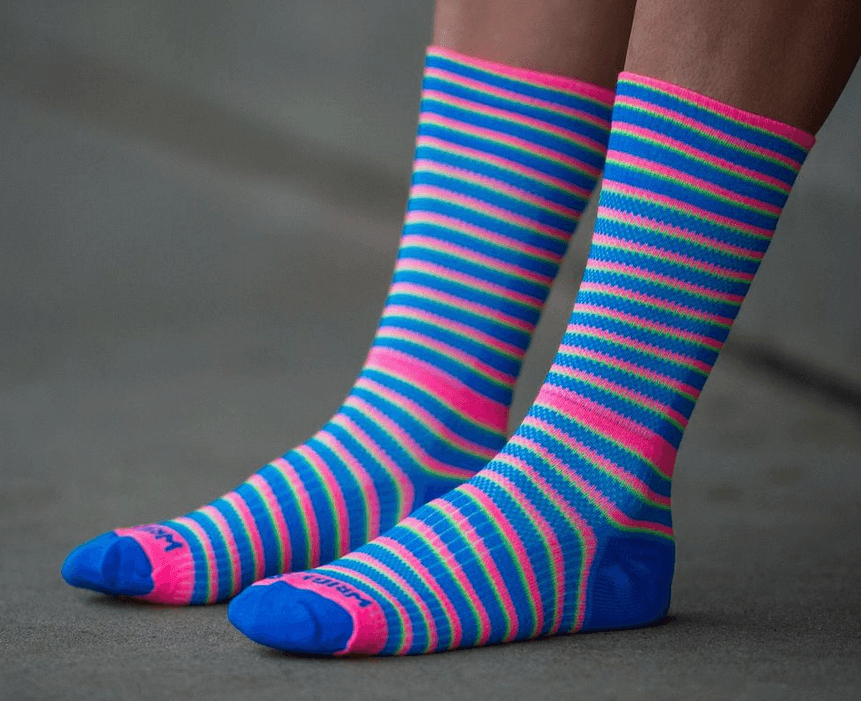 blue and pink striped socks
