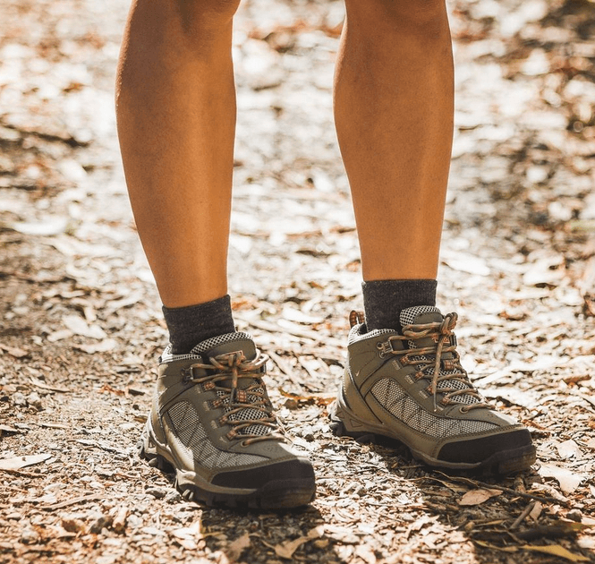 A hiking sock in a boot