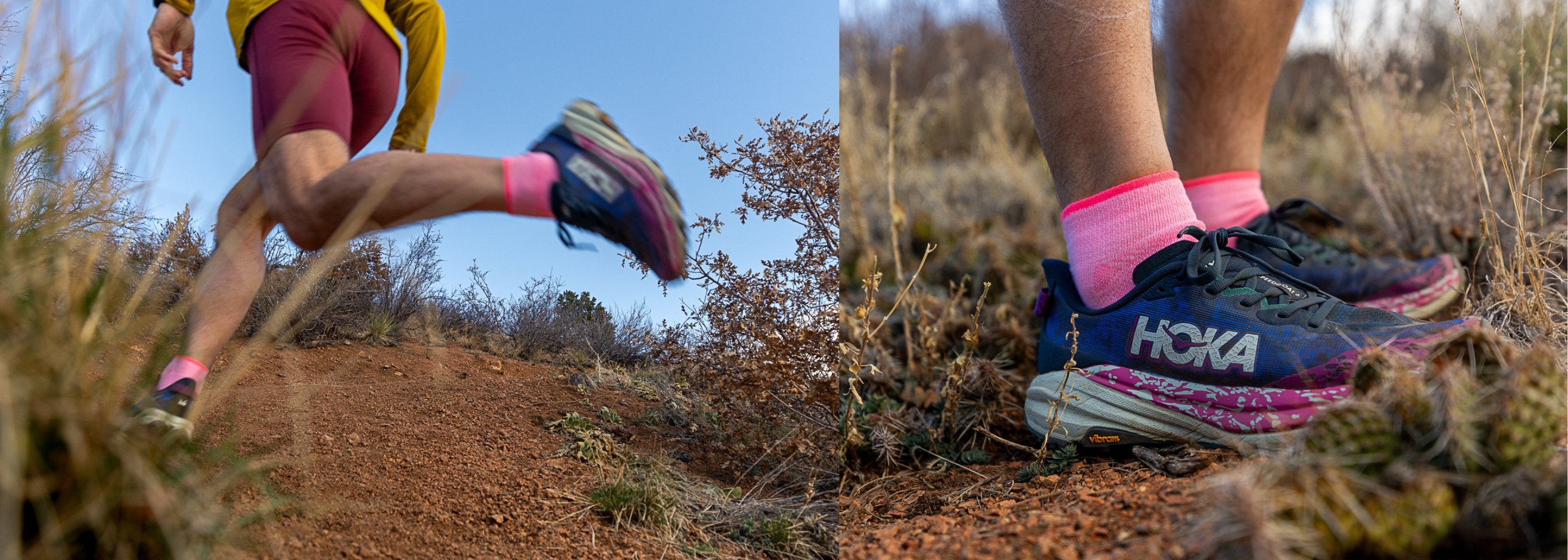 person in nature wearing pink crew running and walking socks with sneakers