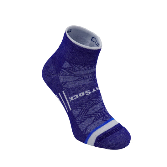 CoolMesh two style, Quarter height, Dark Blue sock with white accents.