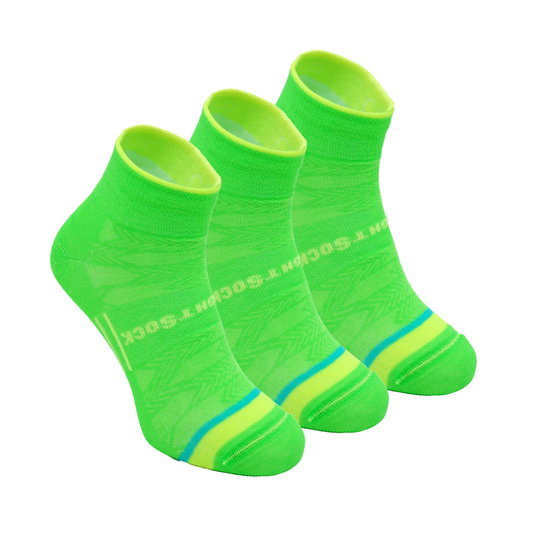 CoolMesh two style, Quarter height, green yellow socks, three pair pack.