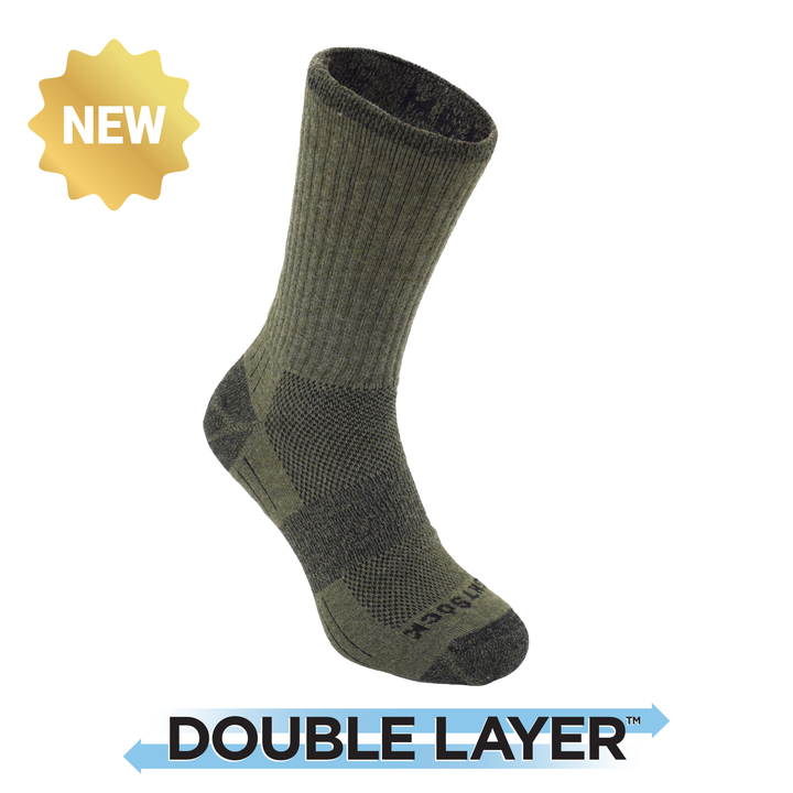 Merino Escape, Crew Length, Military Green protective socks for hiking