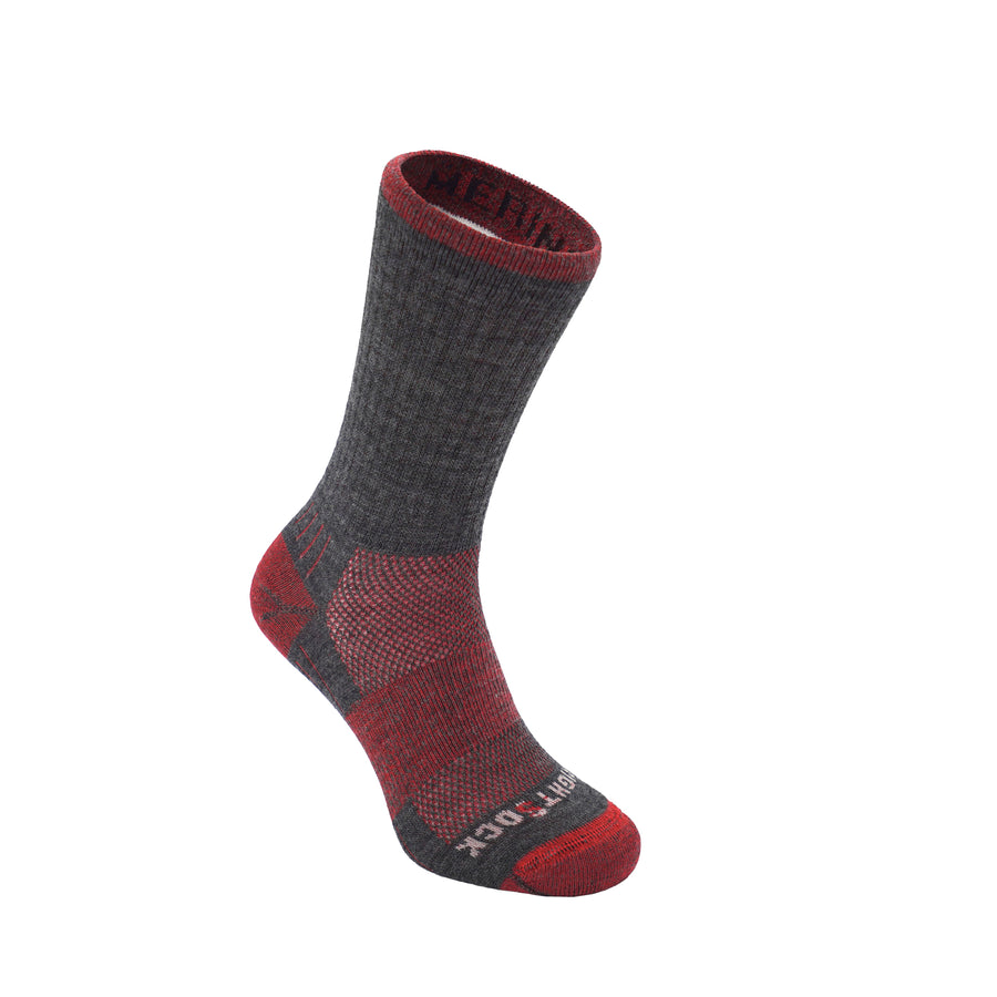 Merino Escape, Crew Length, Grey Fire double-layer anti-chafing socks.