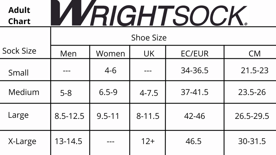Adult sock sizing chart.