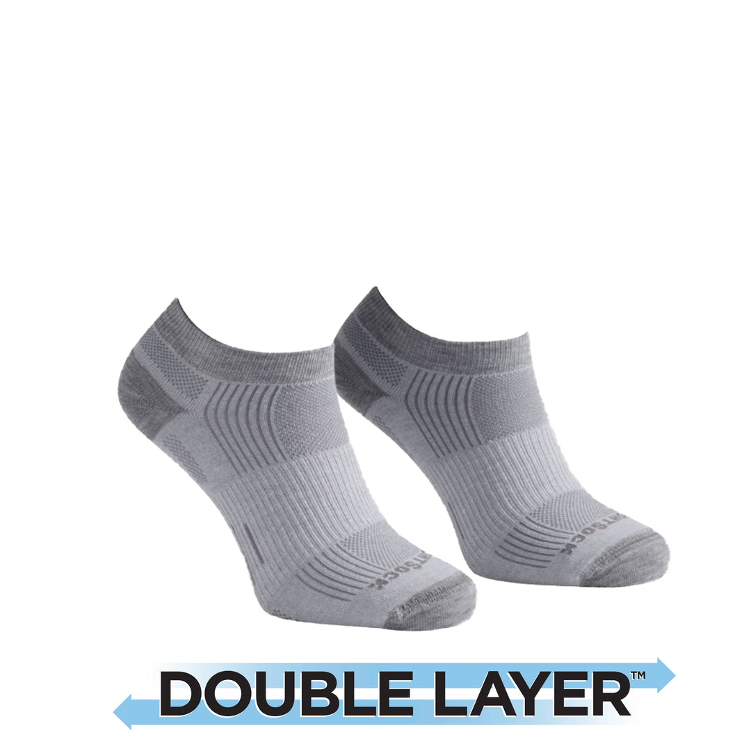 Run, Double Layer, Lo Quarter, Grey socks.