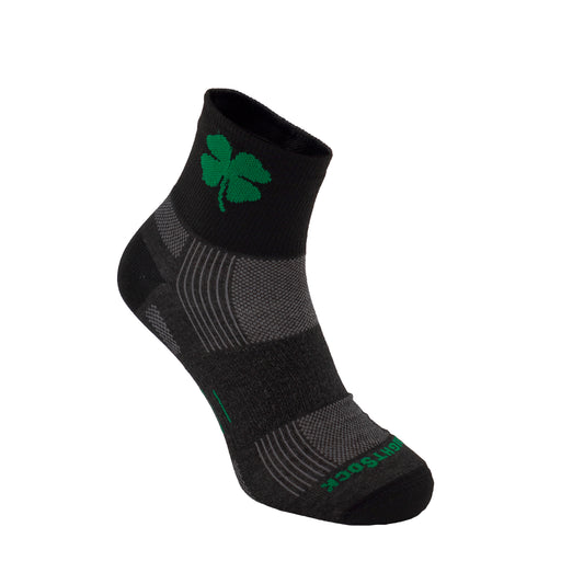 Explore, Double Layer, Quarter, Black Shamrock socks.
